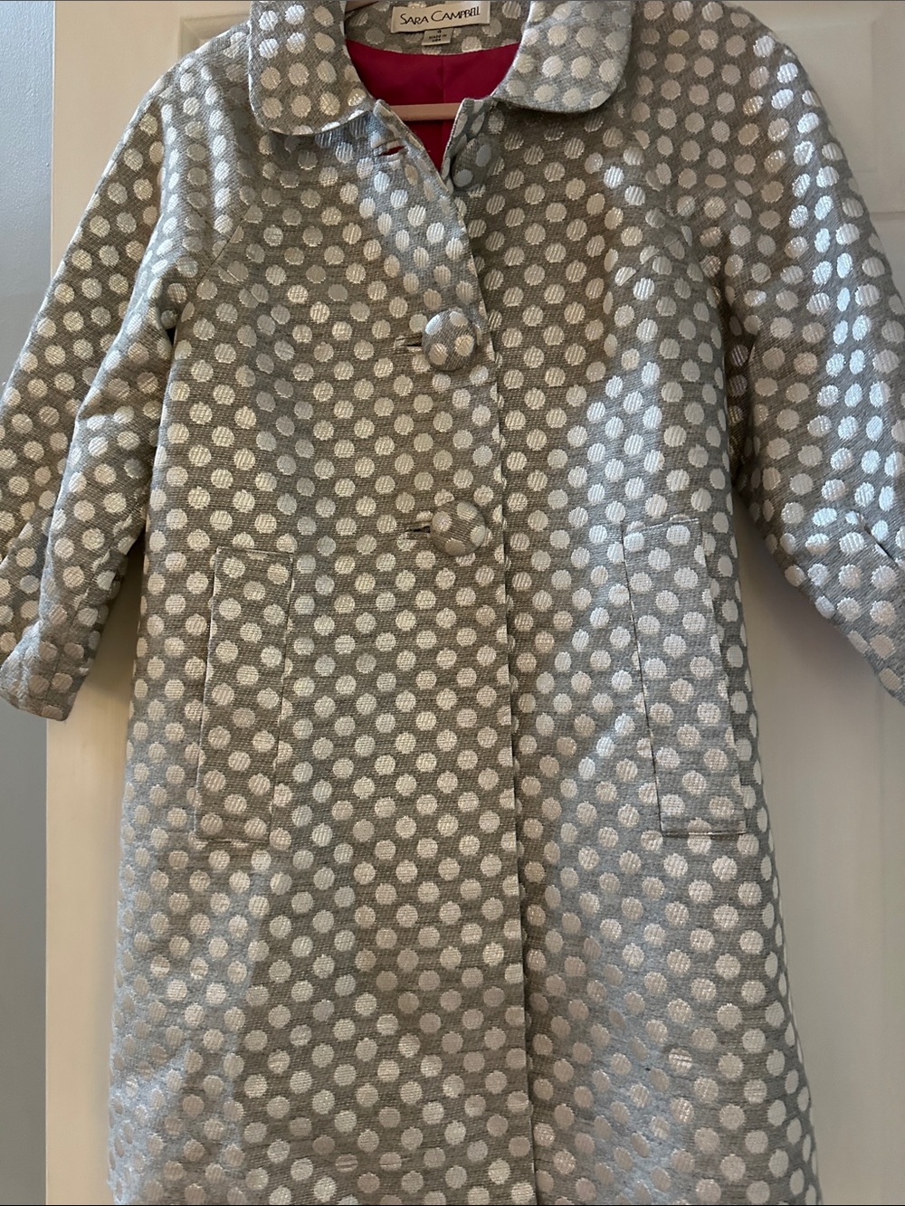 Sara Campbell Silver Polka Dot Coat with Pink Lining - Picture 3 of 4